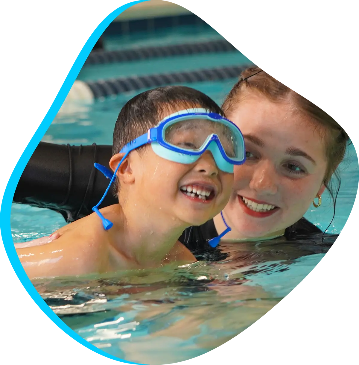  FINStructor guiding a swimmer during a private 1-on-1 swim lesson at FINS Swim School.