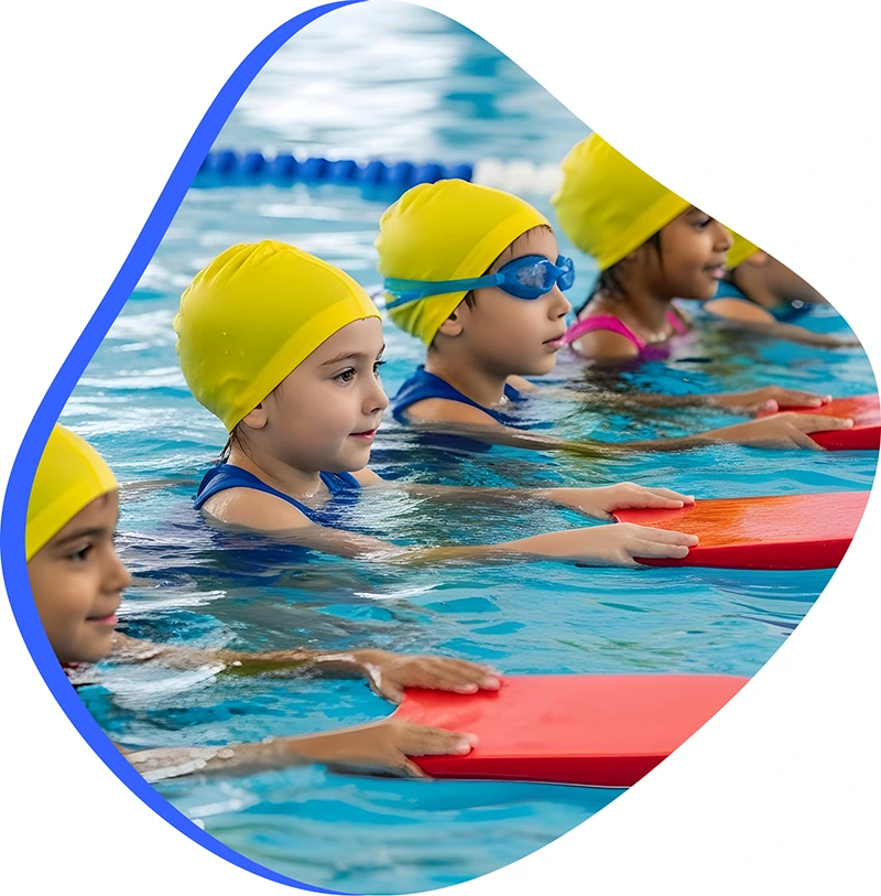 Families and swimmers arriving for private swim lessons at FINS Swim School locations.