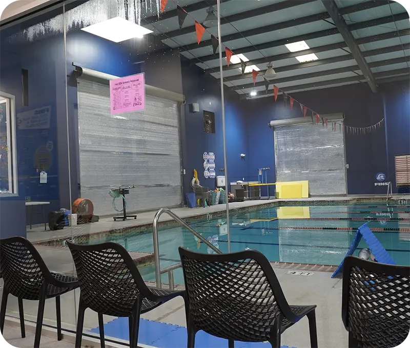 Photos of swim lessons and community events at FINS Swim School Fleet TX