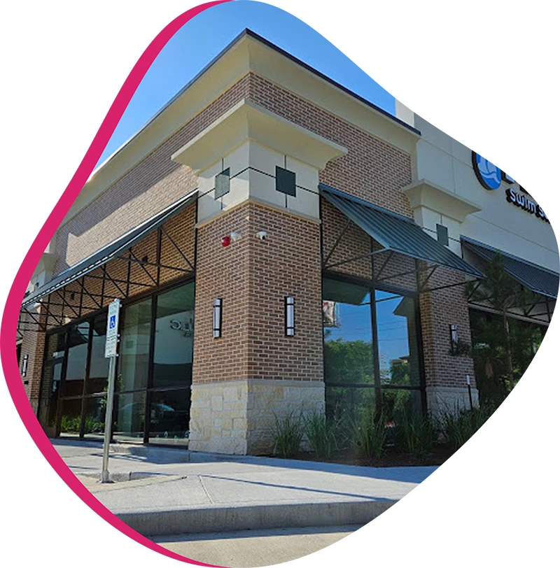 Map and entrance of FINS Swim School in The Woodlands 2978.